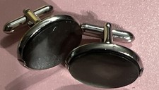 SWANK Black Onyx Cuff Links, Vintage Stainless, 1  