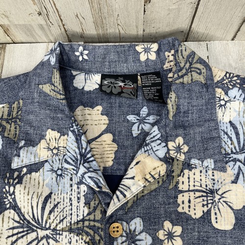 OP Ocean Pacific Hawaiian Shirt Mens Sz Medium Blue Floral Flower Surf 90s P3 - Picture 2 of 8