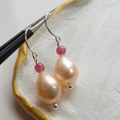 Boucles D'oreilles Dormeuses En Argent Sterling - Perles De Culture Et Péridot - Marque Rose-Mimosa