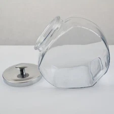 1 Clear Glass Slanted 1 Gallon Cookie / Candy Jar With A Metal Lid