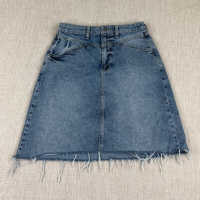 We The Free Denim Skirt Womens 4 Fray Free People Y2K City Retro Cute Blue 28''