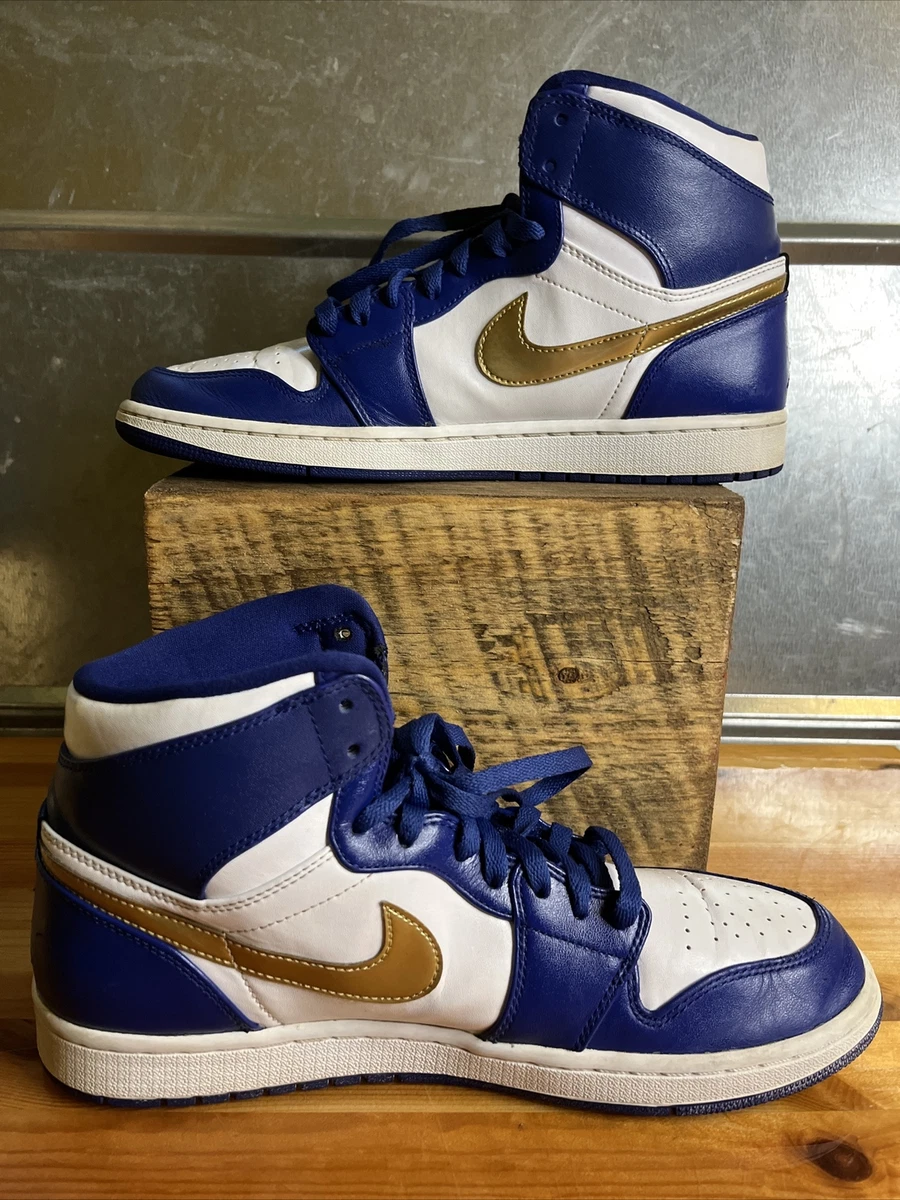 Nike Air Jordan 1 Retro High deep royal blue with gold swoosh BG size 10.5.