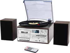 3-Speed Turntable 10 in 1Record Player with Bluetooth, AM/FM Radio, USB/SD/MMC,