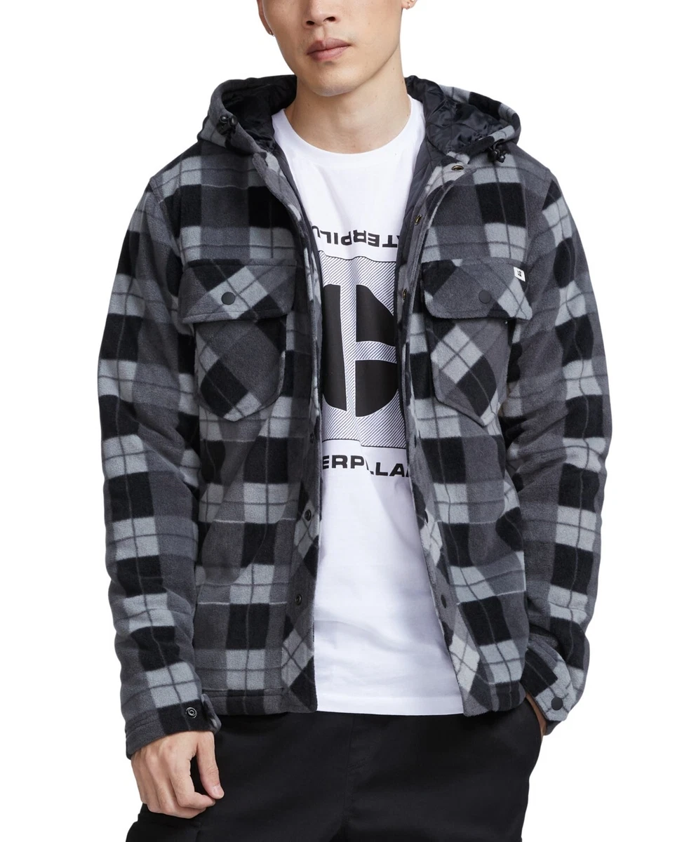 CAT Caterpillar Active Hooded Gray Watch Fleece Plaid Work Jacket