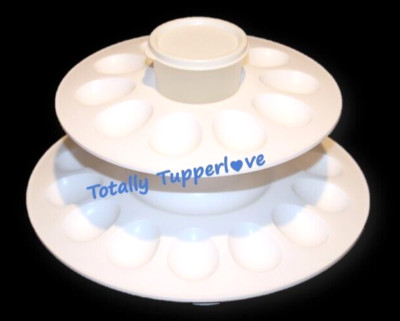 Tupperware Egg-Ceptional Server Set Tiered Egg Display Tray w/ Snack Cup White