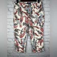 Bandolino Mandie Capri Retro Vibe Paisley Print Hi Rise Cuffed Sz 8 NWOT