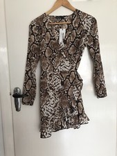 boohoo petite size 6 snake print ruffle wrap skater dress bnwt