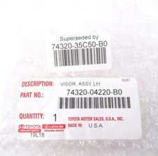 Genuine OEM Toyota 74320-35C50-B0 Driver LH Sun Visor Gray Double Cab