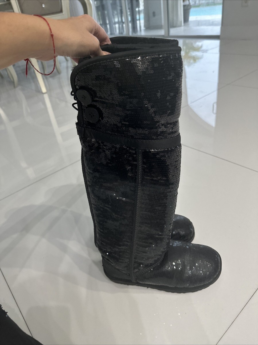 Uggs Sequin Black Long Folding Over the Knee! Gorgeous Boots Size