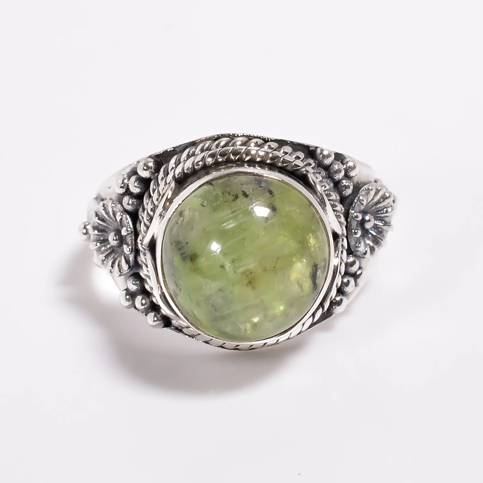 Anillo de piedras preciosas de prehnita natural piedra verde anillo de diseño de plata de ley 925 Foto 4 de 4