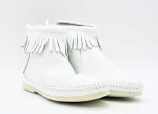 Vintage USA Made NIB Womens Minnetonka Moccasins White Fringe Ankle 284 Size 5.5