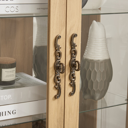 Oak 2 Doors Curio Cabinet with Tempered Glass Doors with Mirrored Back Panel - Picture 17 of 17