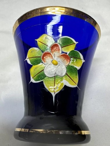 4 Vintage Cute Cobalt Blue Gold Gild Hand-Painted Flowers Shot Glass - Picture 9 of 11