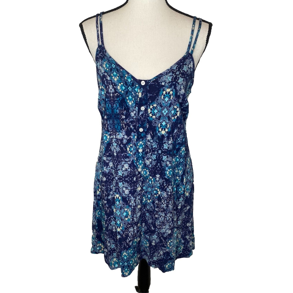 Aeropostale Small Adjustable Spaghetti Strap Blue Floral Print Summer Dress