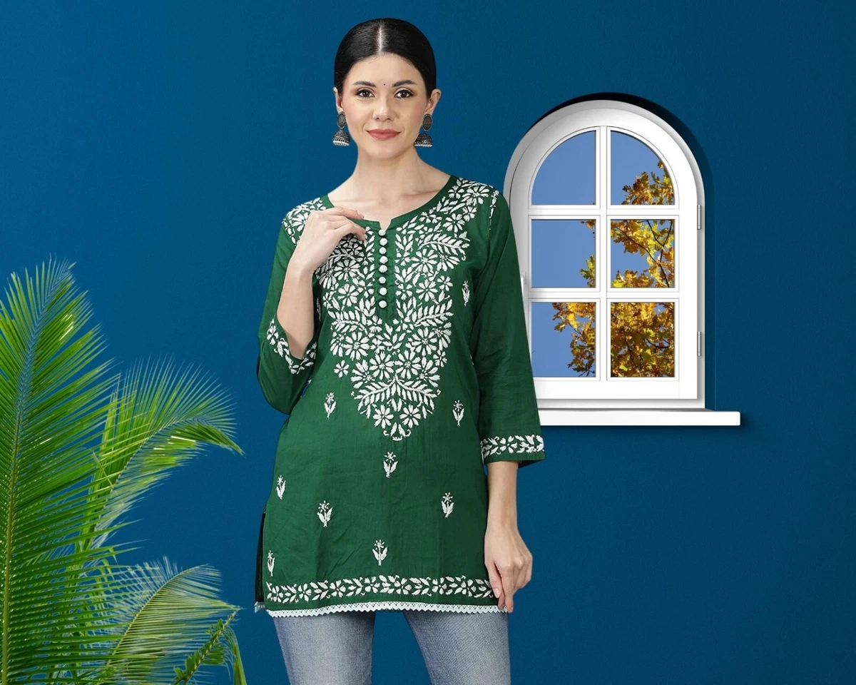 Stylish Lucknowi Chikaankari Short Kurti.