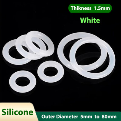 1.5mm Thick White Silicone Rubber O Rings Food Grade Round Ring Outer Dia 5-80mm