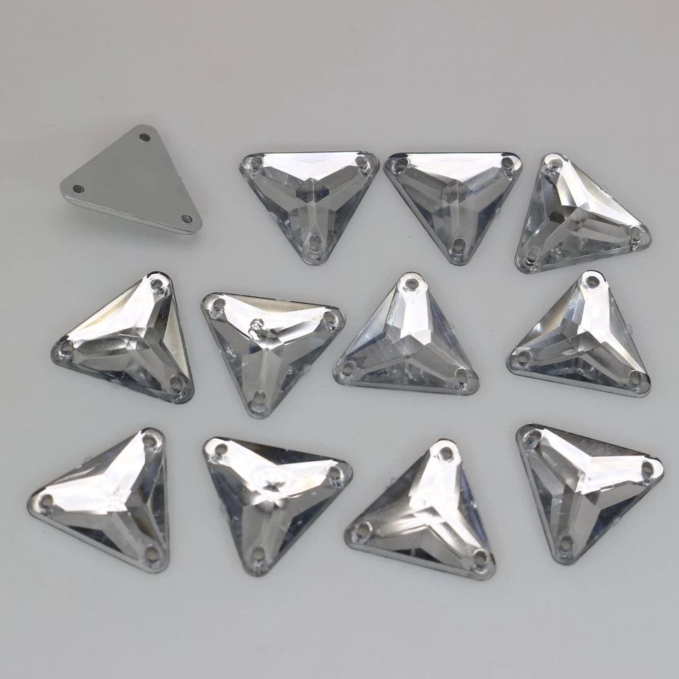 100 Clear Flatback Acrylic Triangle Rhinestone Button 16mm Sew on beads - Image 3 of 4