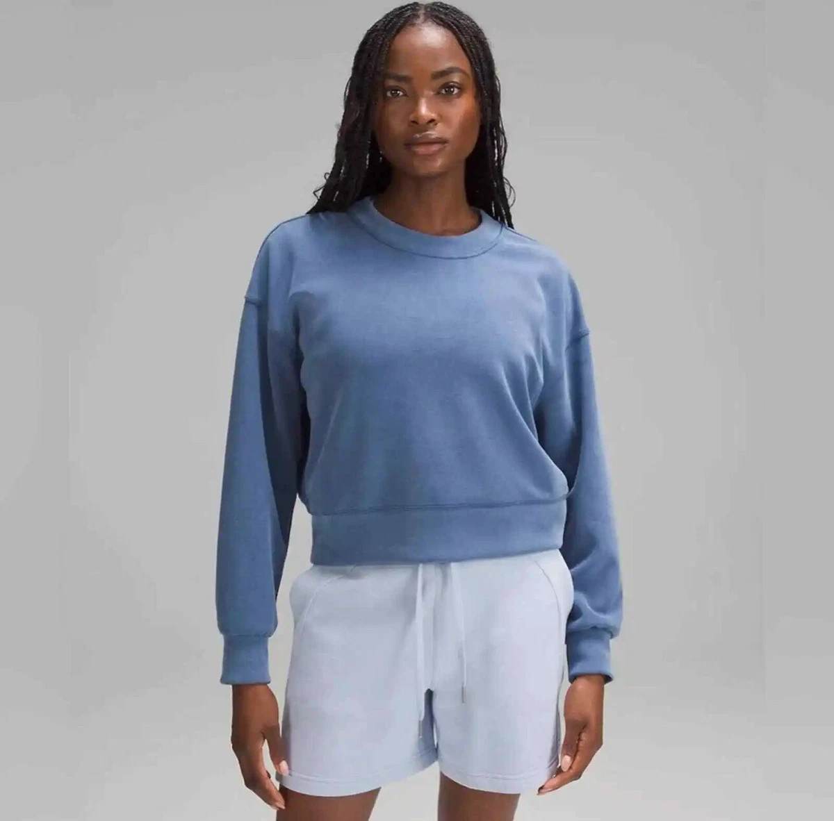 Lululemon NWT Perfectly Oversized Cropped Crew Softstreme Pullover 2  Utility Blu