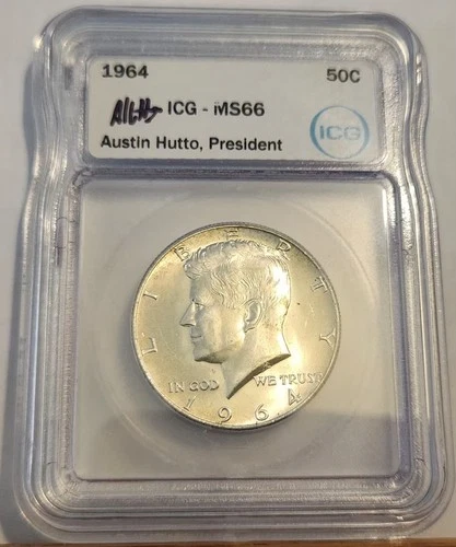 1964 Kennedy Half Dollar MS66 ICG AUSTIN HUTTO SIGNED