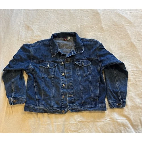 VTG 90s Marlboro Country Store Blue Denim Trucker Jacket Star Tag Mens XL video thumbnail