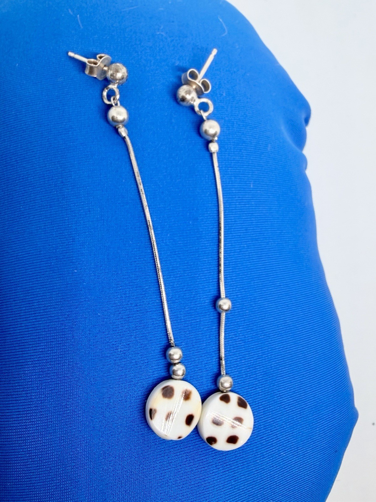 Unique Sterling Silver And Shell Dangling Stud Ea… - image 3