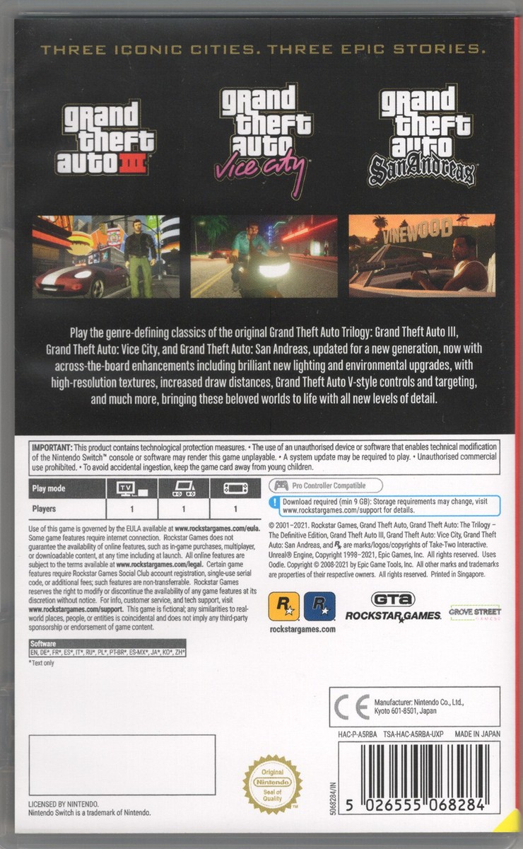Grand Theft Auto: The Trilogy The Definitive Edition for Nintendo