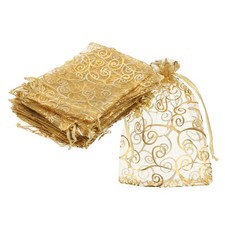 50Pcs Organza Bags 3.9x5.9 Inch Candy Bags Mesh Bag Jewelry Bag White-Gold