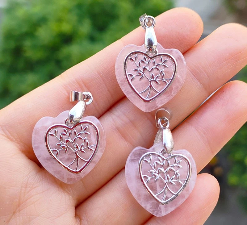 10 Stck. Natürlicher Rosenquarz Edelsteine Herz Anhänger Magie Reiki Heilung Amulett