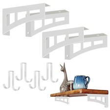 6 Inch White Shelf Brackets, 4 Pack with Hooks, Heavy Duty Floating Shelf for...