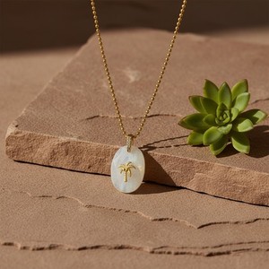Authentic Natural Rainbow Moonstone Palm Tree Pendant Necklace Gold Plated Boho Jewelry.