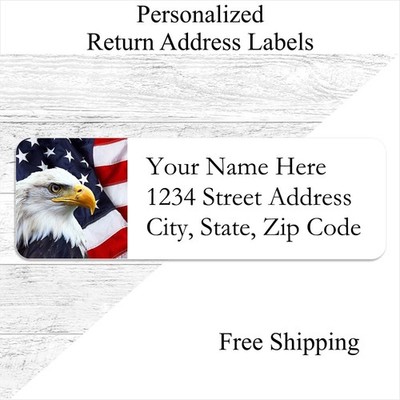 60 American Flag & Eagle Personalized Return Address Labels Printed 3/4 x 2 1/4
