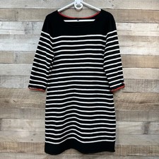 Talbots Womens XL Black White Stripe Cotton Knit Shift Dress Orange Accent