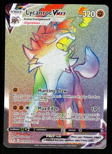 Lycanroc VMAX Secret 213/203 SWSH07: Evolving Skies Secret Rare NM