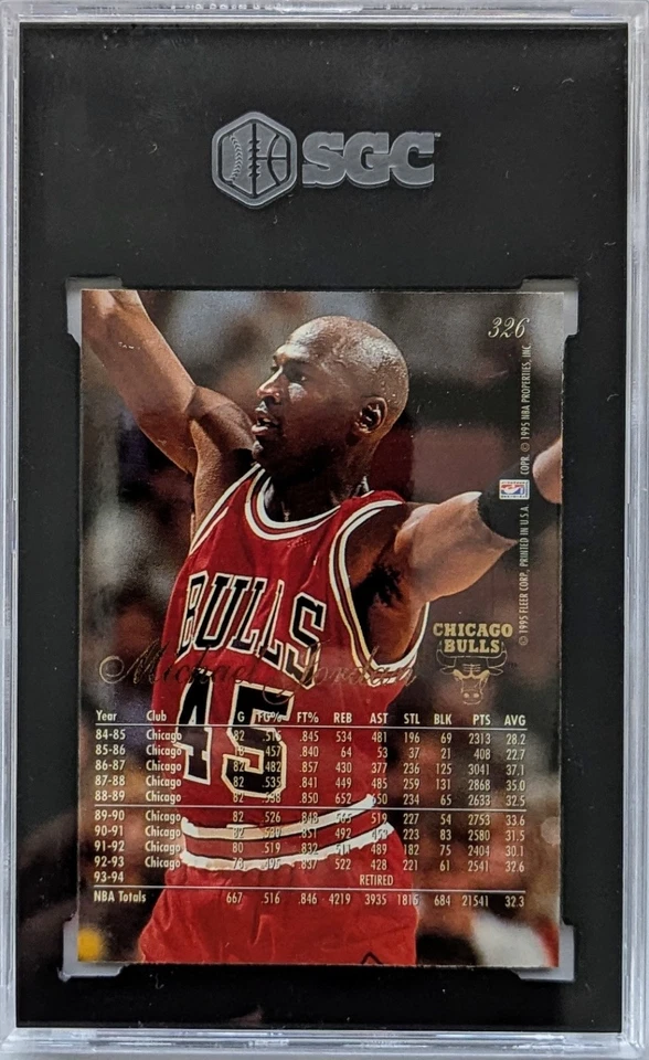 Camiseta deportiva Michael Jordan MJ 1994-95 Fleer Flair #326 Salón de la fama Jugador Más Valioso SGC 8 Chicago Bulls 45 Foto 2 de 2