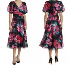 Rickie Freeman Teri Jon 12 Floral Print Organza Puff Sleeve Dress