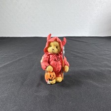 Vtg. Enesco Cherished Teddies Trevor Halloween Devil Bear Figurine Pumpkin Pail