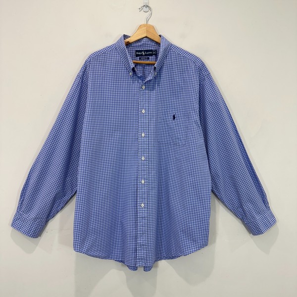 Ralph Lauren Shirt Men 18 (34/35) Blue Check Button Up Long Sleeve