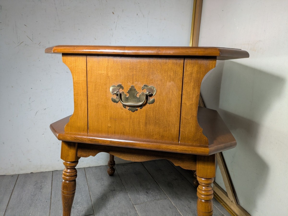 Vintage Heywood Wakefield Solid Maple Wood Colonial 2-Tier Side