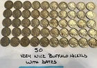 50 Buffalo Nickels 5C Mixed FULL Dates …. FREE SHIPPING