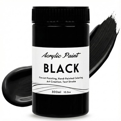 Melispapa Black Acrylic Paint 300ml (10.2oz) - 10.14 Fl Oz (Pack of 1),