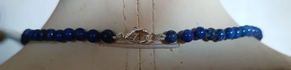 Collana lapislazzulo naturale vintage 42cm - 3mm circa e argento 925 - Immagine 3 di 4