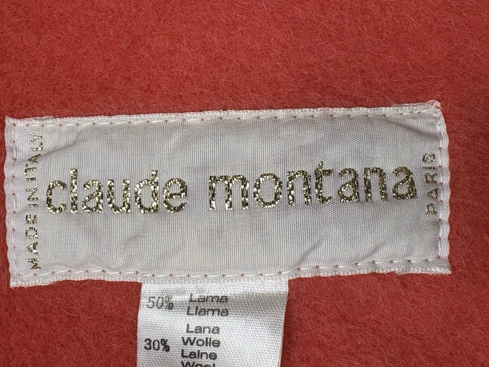 Casaco roupão tamanho grande Claude Montana coral mistura lhama e cashmere década de 1980 tamanho P/M - Imagem 2 de 4