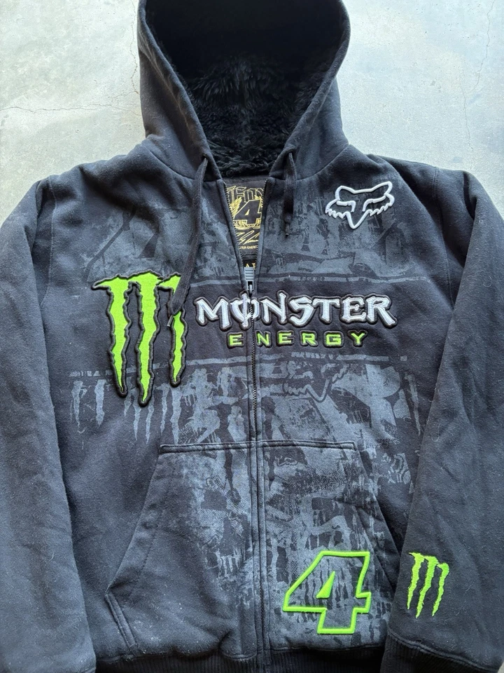 Fox Racing Monster энергии #4 черный молнии куртка с капюшоном шерпа с подкладкой мужской большой - Изображение 2 из 4