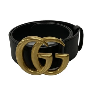 Auth GUCCI GG Marmont 400593 Ceinture Quincaillerie Cuir Noir Doré