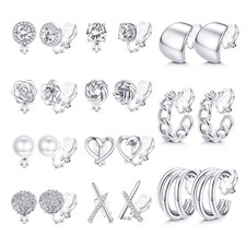 11 Pairs Clip on Earrings for Women Hypoallergenic Silver Plated Chunky Clip ...