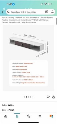 Floating TV Stand 47-inch White Cable Hole Entertainment Center