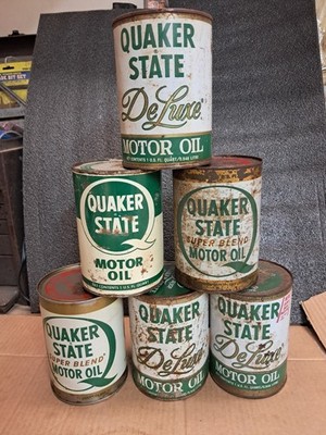 Vintage Lot Of 6 Quaker State Motor Oil Quart Oil Cans. Metal. 