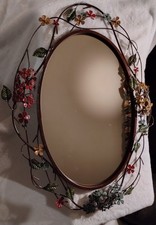 Vintage Victorian Cast Iron Painted Hanging Wall Mirror Etched