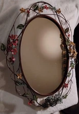 Vintage Victorian Cast Iron Painted Hanging Wall Mirror Etched