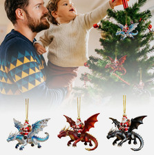Santa's Dragon Riders Ornament Collection Hanging 2D Christmas Tree Decoration